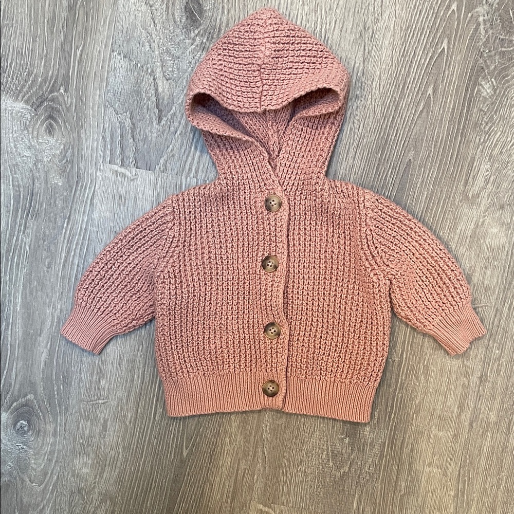 Old Navy Dusty Pink Knit Hooded Jacket - Baby Girl, Size 3-6 M